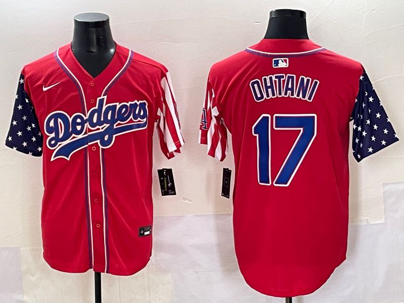 Men 2025 Los Angeles Dodgers #17 Ohtani Red a generation of national flags Joint Name Nike MLB Jersey style 2->los angeles dodgers->MLB Jersey
